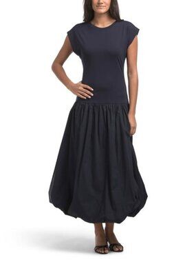 ARTE81 Made In Italy Dolman Sleeve Jersey Drop Waist Bubble Skirt Maxi Dress